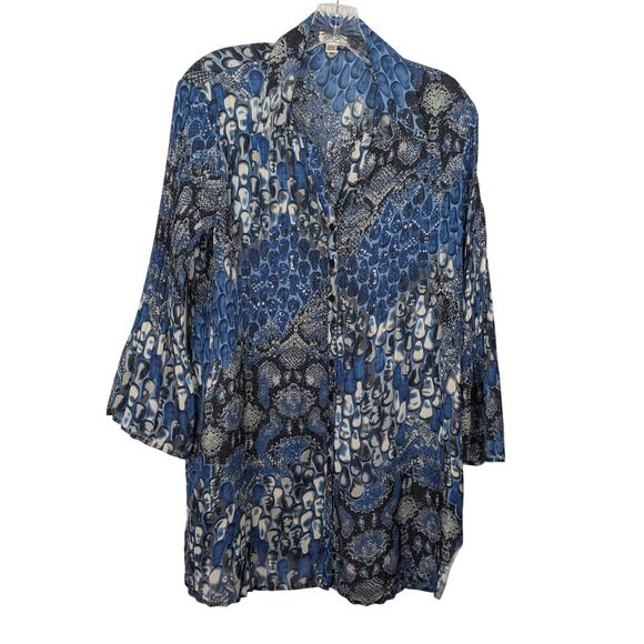 Jaipur womens blouse sz M Pleated in sections VGUC semi sheer Poly see measure - Picture 1 of 10